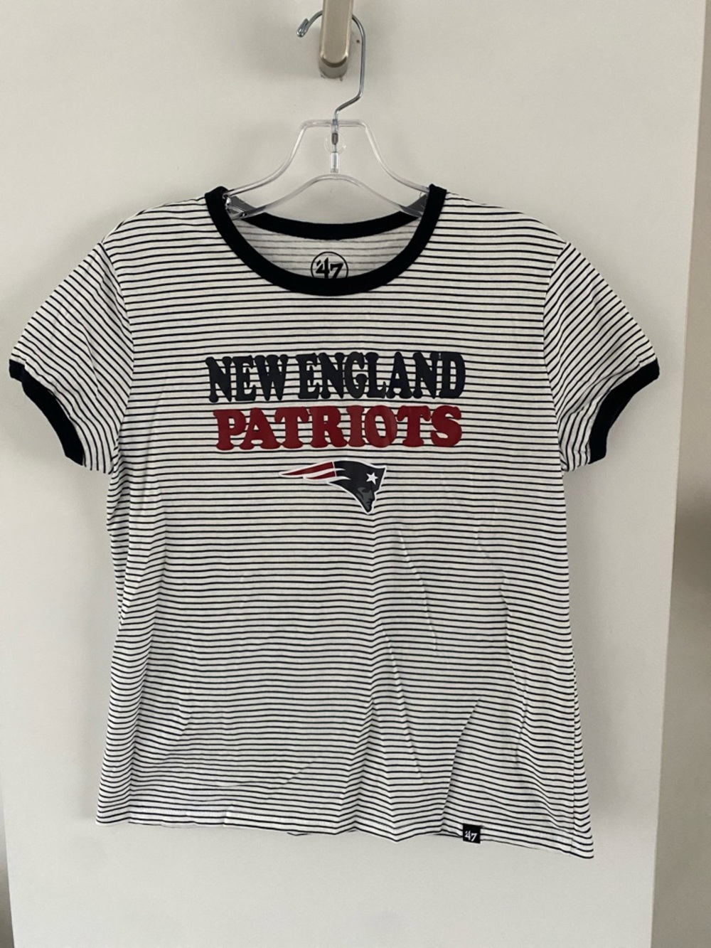 47 New England Patriots Striped Ringer Tee - White/Black with Red Logo